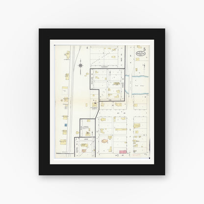 Old map wall art mockup — black gallery frame with white mat — Sanborn Fire Insurance Map from Princeton, Mille Lacs County, Minnesota (1912), Sheet #0005