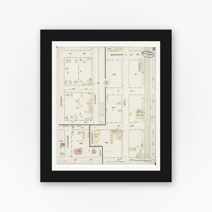 Old map wall art mockup — black gallery frame with white mat — Sanborn Fire Insurance Map from Brainerd, Crow Wing County, Minnesota (1885), Sheet #0005