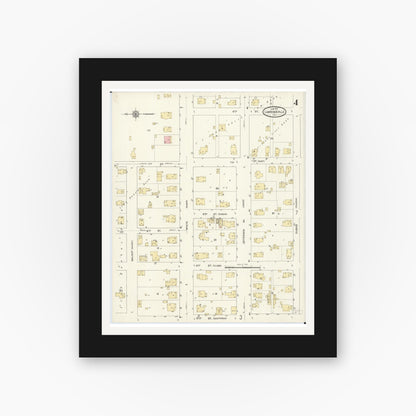 Old map wall art mockup — black gallery frame with white mat — Sanborn Fire Insurance Map from Lawrenceville, Lawrence County, Illinois (1912), Sheet #0004