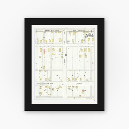 Old map wall art mockup — black gallery frame with white mat — Sanborn Fire Insurance Map from Mooresville, Morgan County, Indiana (1920), Sheet #0008