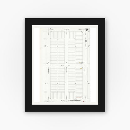 Old map wall art mockup — black gallery frame with white mat — Sanborn Fire Insurance Map from Chicago, Cook County, Illinois (1920), Sheet #0096