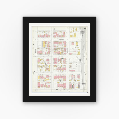 Old map wall art mockup — black gallery frame with white mat — Sanborn Fire Insurance Map from El Paso, El Paso County, Texas (1902), Sheet #0006