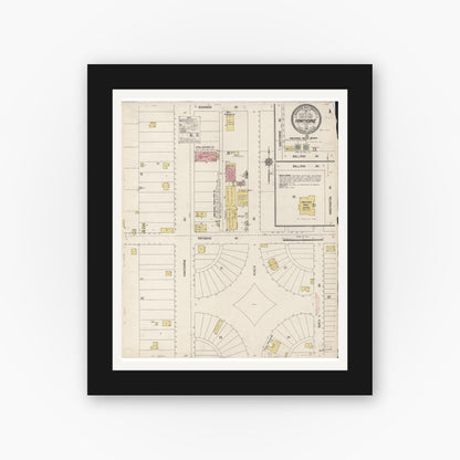 Old map wall art mockup — black gallery frame with white mat — Sanborn Fire Insurance Map from Hawthorne, Los Angeles County, California (1912), Sheet #0001