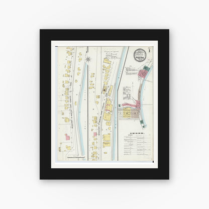 Old map wall art mockup — black gallery frame with white mat — Sanborn Fire Insurance Map from Bridgeport, Belmont County, Ohio (1897), Sheet #0001