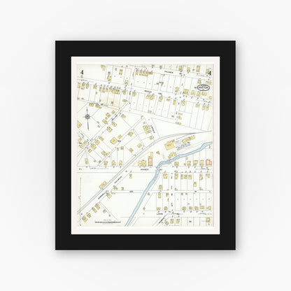 Old map wall art mockup — black gallery frame with white mat — Sanborn Fire Insurance Map from Patton, Cambria County, Pennsylvania (1923), Sheet #0004