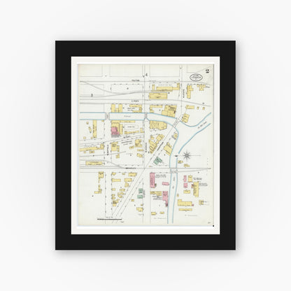 Old map wall art mockup — black gallery frame with white mat — Sanborn Fire Insurance Map from Ithaca, Tompkins County, New York (1898) - Complete Map Set