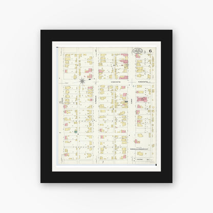 Old map wall art mockup — black gallery frame with white mat — Sanborn Fire Insurance Map from Circleville, Pickaway County, Ohio (1907), Sheet #0006