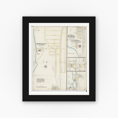 Old map wall art mockup — black gallery frame with white mat — Sanborn Fire Insurance Map from Big Rapids, Mecosta County, Michigan (1884), Sheet #0007