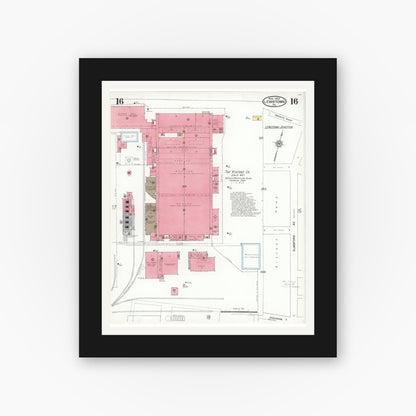 Old map wall art mockup — black gallery frame with white mat — Sanborn Fire Insurance Map from Lewistown, Mifflin County, Pennsylvania (1923), Sheet #0016
