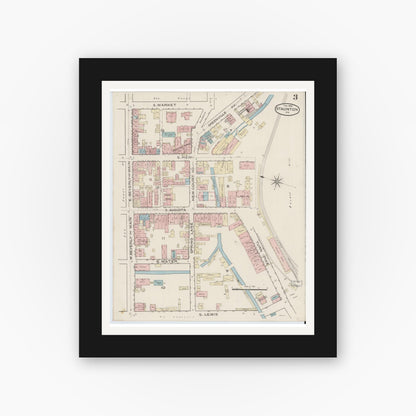 Old map wall art mockup — black gallery frame with white mat — Sanborn Fire Insurance Map from Staunton, Independent Cities, Virginia (1886), Sheet #0003