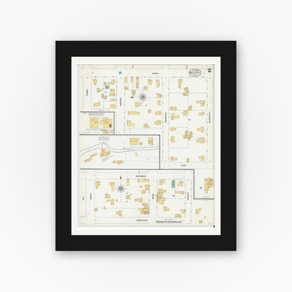 Old map wall art mockup — black gallery frame with white mat — Sanborn Fire Insurance Map from Belfast, Allegany County, New York (1904), Sheet #0002