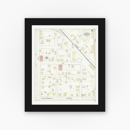 Old map wall art mockup — black gallery frame with white mat — Sanborn Fire Insurance Map from Commerce, Hunt County, Texas (1906), Sheet #0004