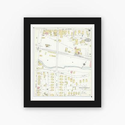 Old map wall art mockup — black gallery frame with white mat — Sanborn Fire Insurance Map from Norwalk, Huron County, Ohio (1911), Sheet #0011