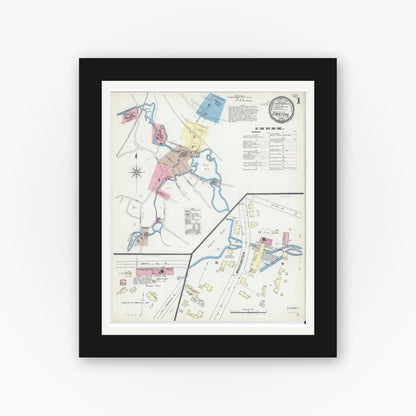 Old map wall art mockup — black gallery frame with white mat — Sanborn Fire Insurance Map from Canton, Norfolk County, Massachusetts (1891) - Complete Map Set