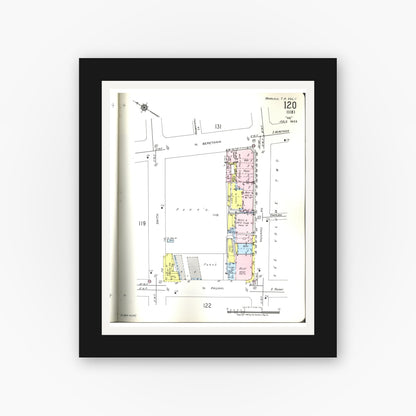Old map wall art mockup — black gallery frame with white mat — Sanborn Fire Insurance Map from Honolulu, Oahu County, Hawaii (1955), Sheet #0120