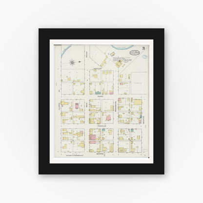 Old map wall art mockup — black gallery frame with white mat — Sanborn Fire Insurance Map from Golconda, Pope County, Illinois (1894), Sheet #0003