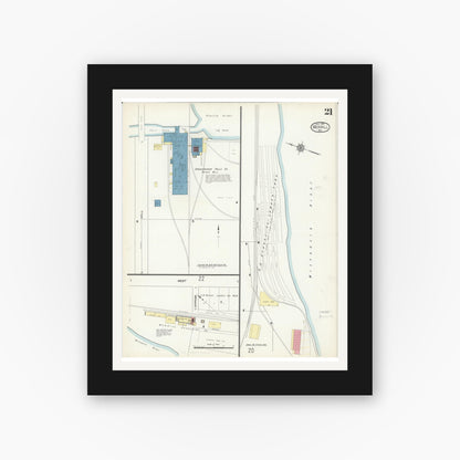 Old map wall art mockup — black gallery frame with white mat — Sanborn Fire Insurance Map from Merrill, Lincoln County, Wisconsin (1913), Sheet #0021