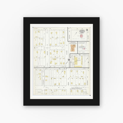 Old map wall art mockup — black gallery frame with white mat — Sanborn Fire Insurance Map from Morris, Stevens County, Minnesota (1915), Sheet #0008