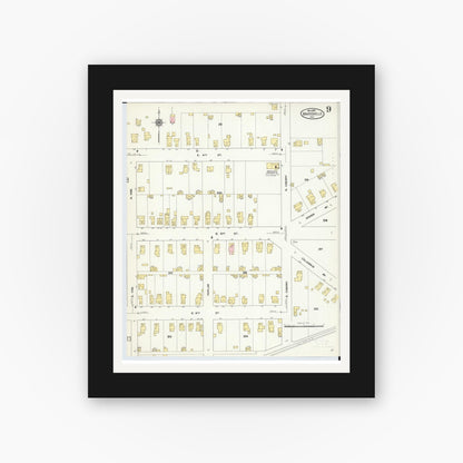 Old map wall art mockup — black gallery frame with white mat — Sanborn Fire Insurance Map from Marysville, Union County, Ohio (1910), Sheet #0009