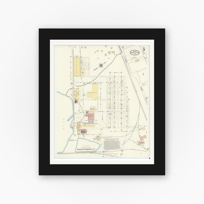 Old map wall art mockup — black gallery frame with white mat — Sanborn Fire Insurance Map from Groveton, Trinity County, Texas (1912), Sheet #0005