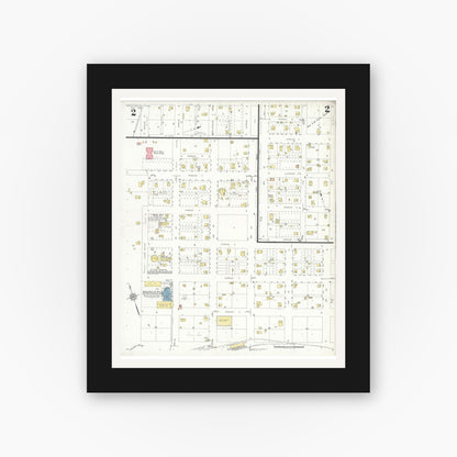 Old map wall art mockup — black gallery frame with white mat — Sanborn Fire Insurance Map from Valley Mills, Bosque County, Texas (1932), Sheet #0002