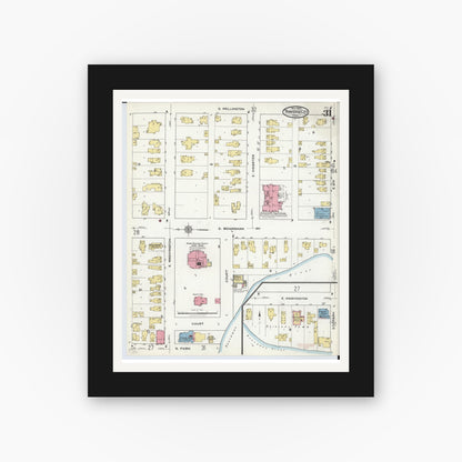 Old map wall art mockup — black gallery frame with white mat — Sanborn Fire Insurance Map from Traverse City, Grand Traverse County, Michigan (1920), Sheet #0031