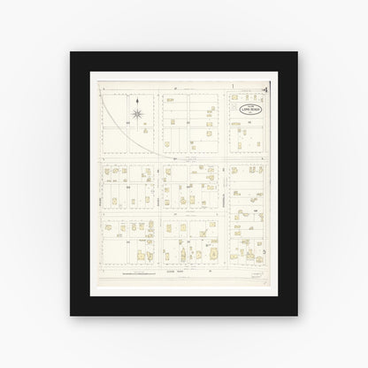Old map wall art mockup — black gallery frame with white mat — Sanborn Fire Insurance Map from Long Beach, Los Angeles County, California (1898), Sheet #0004
