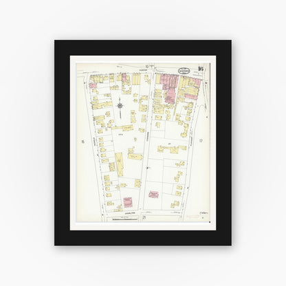 Old map wall art mockup — black gallery frame with white mat — Sanborn Fire Insurance Map from Gardner, Worcester County, Massachusetts (1914), Sheet #0016