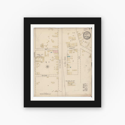 Old map wall art mockup — black gallery frame with white mat — Sanborn Fire Insurance Map from Rocky Mount, Edgecombe And Nash Counties, North Carolina (1885) - Complete Map Set