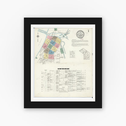 Old map wall art mockup — black gallery frame with white mat — Sanborn Fire Insurance Map from Saint Joseph, Berrien County, Michigan (1913) - Complete Map Set