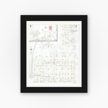 Old map wall art mockup — black gallery frame with white mat — Sanborn Fire Insurance Map from Sullivan, Moultrie County, Illinois (1932), Sheet #0005