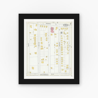 Old map wall art mockup — black gallery frame with white mat — Sanborn Fire Insurance Map from Port Chester, Westchester County, New York (1902), Sheet #0007