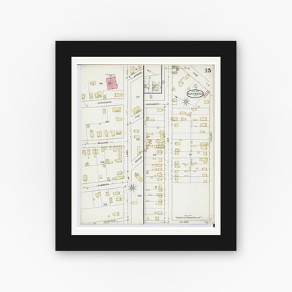 Old map wall art mockup — black gallery frame with white mat — Sanborn Fire Insurance Map from Ashtabula, Ashtabula County, Ohio (1893), Sheet #0015
