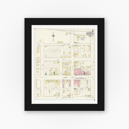 Old map wall art mockup — black gallery frame with white mat — Sanborn Fire Insurance Map from Browns Valley, Traverse County, Minnesota (1909), Sheet #0002