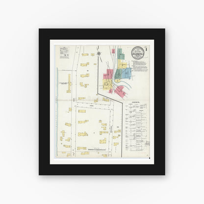 Old map wall art mockup — black gallery frame with white mat — Sanborn Fire Insurance Map from Shelburne Falls, Franklin County, Massachusetts (1910), Sheet #0001