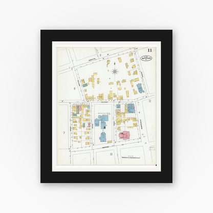 Old map wall art mockup — black gallery frame with white mat — Sanborn Fire Insurance Map from White Plains, Westchester County, New York (1900), Sheet #0011