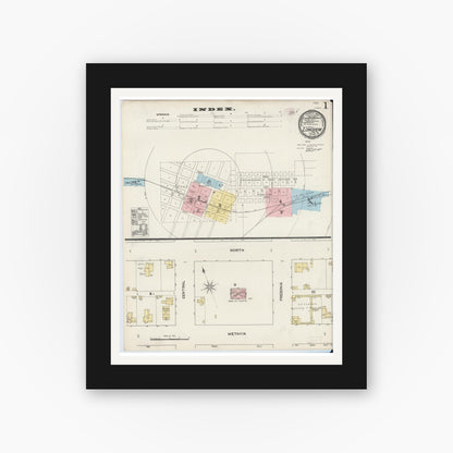 Old map wall art mockup — black gallery frame with white mat — Sanborn Fire Insurance Map from Longview, Gregg County, Texas (1890) - Complete Map Set
