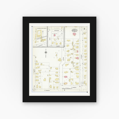 Old map wall art mockup — black gallery frame with white mat — Sanborn Fire Insurance Map from Marshall, Calhoun County, Michigan (1911), Sheet #0002