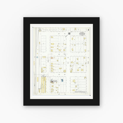 Old map wall art mockup — black gallery frame with white mat — Sanborn Fire Insurance Map from Perham, Otter Tail County, Minnesota (1909), Sheet #0004