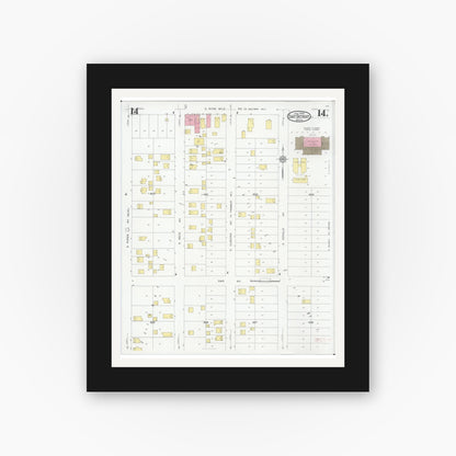 Old map wall art mockup — black gallery frame with white mat — Sanborn Fire Insurance Map from East Detroit, Macomb County, Michigan (1931), Sheet #0014