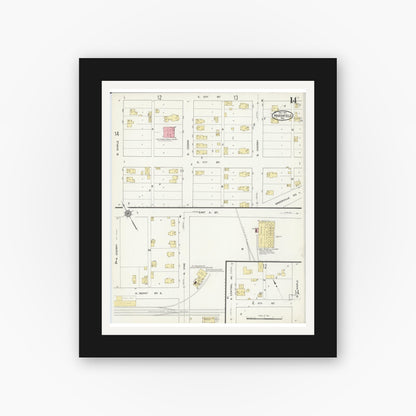Old map wall art mockup — black gallery frame with white mat — Sanborn Fire Insurance Map from Marshfield, Wood County, Wisconsin (1912), Sheet #0014
