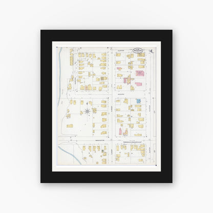 Old map wall art mockup — black gallery frame with white mat — Sanborn Fire Insurance Map from Waukegan, Lake County, Illinois (1906), Sheet #0004