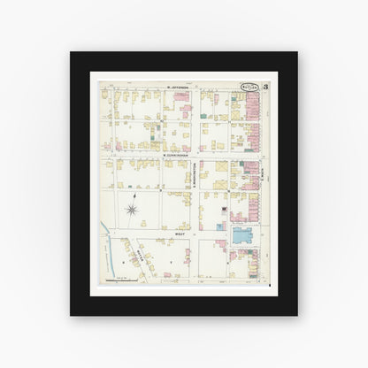 Old map wall art mockup — black gallery frame with white mat — Sanborn Fire Insurance Map from Butler, Butler County, Pennsylvania (1891), Sheet #0003