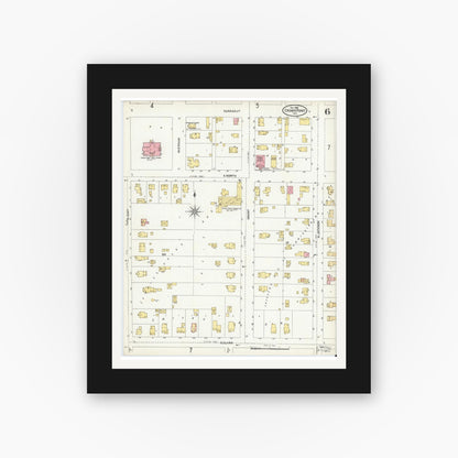 Old map wall art mockup — black gallery frame with white mat — Sanborn Fire Insurance Map from Crown Point, Lake County, Indiana (1905), Sheet #0006