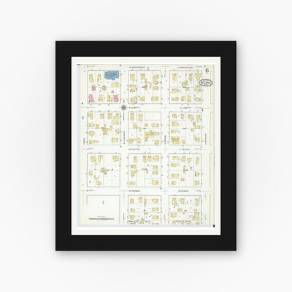 Old map wall art mockup — black gallery frame with white mat — Sanborn Fire Insurance Map from Belding, Ionia County, Michigan (1918), Sheet #0006