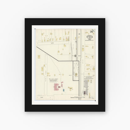 Old map wall art mockup — black gallery frame with white mat — Sanborn Fire Insurance Map from Mount Vernon, Knox County, Ohio (1913), Sheet #0026