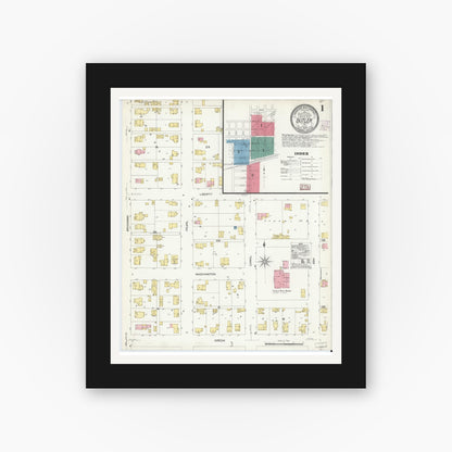 Old map wall art mockup — black gallery frame with white mat — Sanborn Fire Insurance Map from Butler, De Kalb County, Indiana (1907) - Complete Map Set