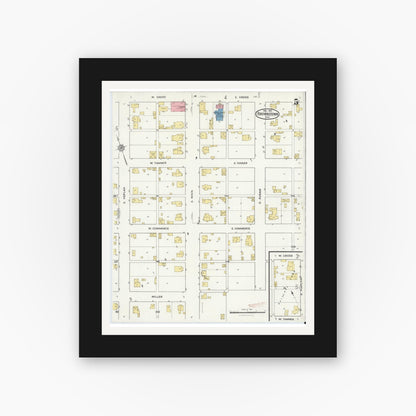 Old map wall art mockup — black gallery frame with white mat — Sanborn Fire Insurance Map from Brownstown, Jackson County, Indiana (1916), Sheet #0005
