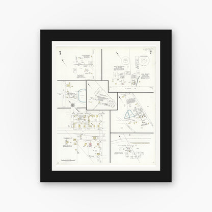 Old map wall art mockup — black gallery frame with white mat — Sanborn Fire Insurance Map from Gladewater, Gregg County, Texas (1934), Sheet #0007