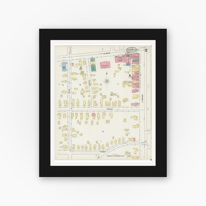 Old map wall art mockup — black gallery frame with white mat — Sanborn Fire Insurance Map from Norwich, Chenango County, New York (1892) - Complete Map Set